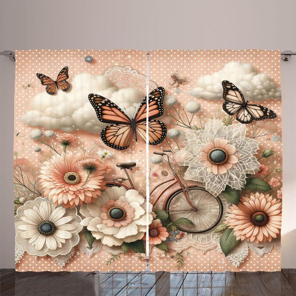 imageAmbesonne Eucalyptus Leaves Curtains Leafy Branches Summer Flowers on Neutral Marble Print Back Living Room Bedroom Window Drapes 2 Panel Set 108quot X 63quot Fern Green Pastel YellowPeach Peacock Green