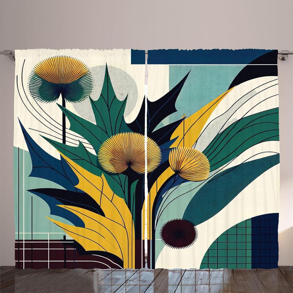 imageAmbesonne Eucalyptus Leaves Curtains Leafy Branches Summer Flowers on Neutral Marble Print Back Living Room Bedroom Window Drapes 2 Panel Set 108quot X 63quot Fern Green Pastel YellowTeal Mustard Blue
