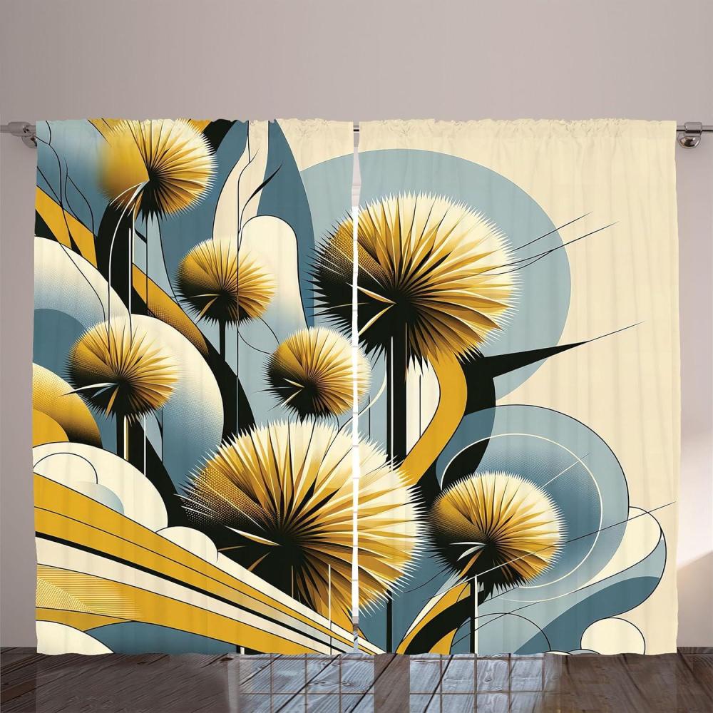 imageAmbesonne Eucalyptus Leaves Curtains Leafy Branches Summer Flowers on Neutral Marble Print Back Living Room Bedroom Window Drapes 2 Panel Set 108quot X 63quot Fern Green Pastel YellowMustard Blue Grey Cream