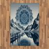 Ambesonne Lake Area Rug, Mountains Calm Nature Scenery Botanical Neutral Ornaments Illustration, Flat Woven Accent Rug for Living Room Bedroom Dining Room, 4′ X 5′ 7″, Pale Teal Tan and Brown(Night Blue)