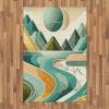 Ambesonne Lake Area Rug, Mountains Calm Nature Scenery Botanical Neutral Ornaments Illustration, Flat Woven Accent Rug for Living Room Bedroom Dining Room, 4′ X 5′ 7″, Pale Teal Tan and Brown(Amber and Seafoam)