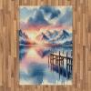 Ambesonne Lake Area Rug, Mountains Calm Nature Scenery Botanical Neutral Ornaments Illustration, Flat Woven Accent Rug for Living Room Bedroom Dining Room, 4′ X 5′ 7″, Pale Teal Tan and Brown(Peach Blush Ceil Blue)