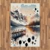 Ambesonne Lake Area Rug, Mountains Calm Nature Scenery Botanical Neutral Ornaments Illustration, Flat Woven Accent Rug for Living Room Bedroom Dining Room, 4′ X 5′ 7″, Pale Teal Tan and Brown(Peach and Pale Slate Blue)