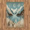 Ambesonne Lake Area Rug, Mountains Calm Nature Scenery Botanical Neutral Ornaments Illustration, Flat Woven Accent Rug for Living Room Bedroom Dining Room, 4′ X 5′ 7″, Pale Teal Tan and Brown(Pale Teal Tan and Brown)