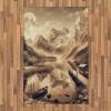 Ambesonne Lake Area Rug, Mountains Calm Nature Scenery Botanical Neutral Ornaments Illustration, Flat Woven Accent Rug for Living Room Bedroom Dining Room, 4′ X 5′ 7″, Pale Teal Tan and Brown(Grey Yellow Warm Taupe)