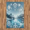Ambesonne Lake Area Rug, Mountains Calm Nature Scenery Botanical Neutral Ornaments Illustration, Flat Woven Accent Rug for Living Room Bedroom Dining Room, 4′ X 5′ 7″, Pale Teal Tan and Brown(Slate Blue Sky Blue)