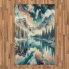Ambesonne Lake Area Rug, Mountains Calm Nature Scenery Botanical Neutral Ornaments Illustration, Flat Woven Accent Rug for Living Room Bedroom Dining Room, 4′ X 5′ 7″, Pale Teal Tan and Brown(Cadet Blue Peach Teal)