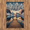 Ambesonne Lake Area Rug, Mountains Calm Nature Scenery Botanical Neutral Ornaments Illustration, Flat Woven Accent Rug for Living Room Bedroom Dining Room, 4′ X 5′ 7″, Pale Teal Tan and Brown(Slate Blue and Peach)