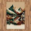Ambesonne Lake Area Rug, Mountains Calm Nature Scenery Botanical Neutral Ornaments Illustration, Flat Woven Accent Rug for Living Room Bedroom Dining Room, 4′ X 5′ 7″, Pale Teal Tan and Brown(Hunter Green Pale Redwood)
