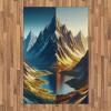 Ambesonne Lake Area Rug, Mountains Calm Nature Scenery Botanical Neutral Ornaments Illustration, Flat Woven Accent Rug for Living Room Bedroom Dining Room, 4′ X 5′ 7″, Pale Teal Tan and Brown(Sea Blue Dark Khaki)