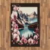 Ambesonne Lake Area Rug, Mountains Calm Nature Scenery Botanical Neutral Ornaments Illustration, Flat Woven Accent Rug for Living Room Bedroom Dining Room, 4′ X 5′ 7″, Pale Teal Tan and Brown(Pink Brown and Cadet Blue)