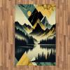 Ambesonne Lake Area Rug, Mountains Calm Nature Scenery Botanical Neutral Ornaments Illustration, Flat Woven Accent Rug for Living Room Bedroom Dining Room, 4′ X 5′ 7″, Pale Teal Tan and Brown(Dark Green Teal Khaki)