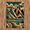 Ambesonne Lake Area Rug, Mountains Calm Nature Scenery Botanical Neutral Ornaments Illustration, Flat Woven Accent Rug for Living Room Bedroom Dining Room, 4′ X 5′ 7″, Pale Teal Tan and Brown(Orange Almond Green)