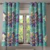 Ambesonne Floral Design Grommet Curtain, Neutral Colors Boho Flowers Vintage Pattern with Leaves Print, Decorative 2-Panel Window Drapes for Bedroom Living Room, 50″ x 54″, Lavender Blue Warm Taupe(Sea Green Quartz and Mustard)