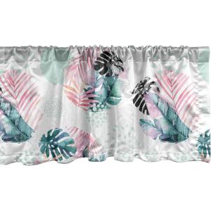 Ambesonne Aquarelle Leaves Window Valance, Simple Design Modern Leafy Pattern with Watercolor Style Neutral Art, Curtain Valance for Kitchen Bedroom Decor with Rod Pocket, 54″ X 18″, Fern Green White(Almond Green Dark Coral)