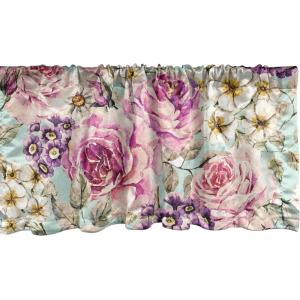 Ambesonne Aquarelle Leaves Window Valance, Simple Design Modern Leafy Pattern with Watercolor Style Neutral Art, Curtain Valance for Kitchen Bedroom Decor with Rod Pocket, 54″ X 18″, Fern Green White(Eggplant Earth Yellow)