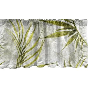 Ambesonne Aquarelle Leaves Window Valance, Simple Design Modern Leafy Pattern with Watercolor Style Neutral Art, Curtain Valance for Kitchen Bedroom Decor with Rod Pocket, 54″ X 18″, Fern Green White(Yellow Green Pale Grey)