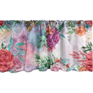 Ambesonne Aquarelle Leaves Window Valance, Simple Design Modern Leafy Pattern with Watercolor Style Neutral Art, Curtain Valance for Kitchen Bedroom Decor with Rod Pocket, 54″ X 18″, Fern Green White(Multicolor Dark Coral)