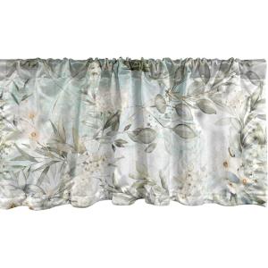 Ambesonne Aquarelle Leaves Window Valance, Simple Design Modern Leafy Pattern with Watercolor Style Neutral Art, Curtain Valance for Kitchen Bedroom Decor with Rod Pocket, 54″ X 18″, Fern Green White(Eggshell Mint Green)