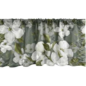 Ambesonne Aquarelle Leaves Window Valance, Simple Design Modern Leafy Pattern with Watercolor Style Neutral Art, Curtain Valance for Kitchen Bedroom Decor with Rod Pocket, 54″ X 18″, Fern Green White(Off White Peacock Green)