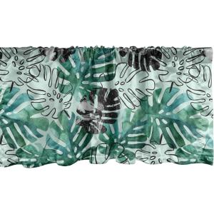 Ambesonne Aquarelle Leaves Window Valance, Simple Design Modern Leafy Pattern with Watercolor Style Neutral Art, Curtain Valance for Kitchen Bedroom Decor with Rod Pocket, 54″ X 18″, Fern Green White(Pale Petrol Blue Grey)