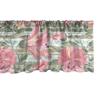 Ambesonne Aquarelle Leaves Window Valance, Simple Design Modern Leafy Pattern with Watercolor Style Neutral Art, Curtain Valance for Kitchen Bedroom Decor with Rod Pocket, 54″ X 18″, Fern Green White(Peacock Green Pastel Pink)