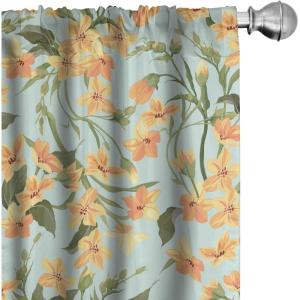 Ambesonne Blooming Roses Curtains, Sketch Drawn Neutral Colors Dreamy Garden Flowers with Delicate Petals, Window Treatments 2 Panel Set for Living Room Bedroom, Pair of – 28″ x 95″, Indigo Pale Ruby(Almond Green Earth Yellow)