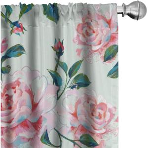 Ambesonne Blooming Roses Curtains, Sketch Drawn Neutral Colors Dreamy Garden Flowers with Delicate Petals, Window Treatments 2 Panel Set for Living Room Bedroom, Pair of – 28″ x 95″, Indigo Pale Ruby(Forest Green Pastel Pink)