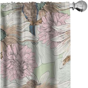 Ambesonne Blooming Roses Curtains, Sketch Drawn Neutral Colors Dreamy Garden Flowers with Delicate Petals, Window Treatments 2 Panel Set for Living Room Bedroom, Pair of – 28″ x 95″, Indigo Pale Ruby(Pale Pink Dark Mustard)
