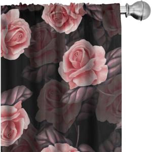 Ambesonne Blooming Roses Curtains, Sketch Drawn Neutral Colors Dreamy Garden Flowers with Delicate Petals, Window Treatments 2 Panel Set for Living Room Bedroom, Pair of – 28″ x 95″, Indigo Pale Ruby(Dried Rose and Pale Pink)