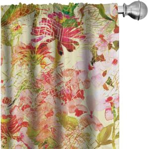 Ambesonne Blooming Roses Curtains, Sketch Drawn Neutral Colors Dreamy Garden Flowers with Delicate Petals, Window Treatments 2 Panel Set for Living Room Bedroom, Pair of – 28″ x 95″, Indigo Pale Ruby(Apple Green Coral)