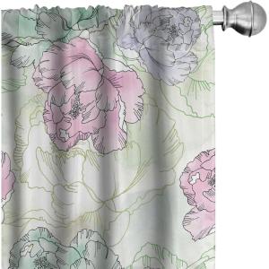 Ambesonne Blooming Roses Curtains, Sketch Drawn Neutral Colors Dreamy Garden Flowers with Delicate Petals, Window Treatments 2 Panel Set for Living Room Bedroom, Pair of – 28″ x 95″, Indigo Pale Ruby(Soft Pink and Almond Green)