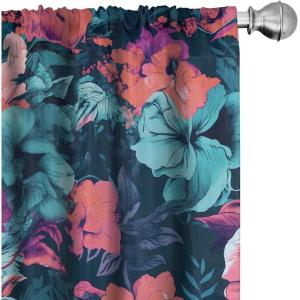 Ambesonne Blooming Roses Curtains, Sketch Drawn Neutral Colors Dreamy Garden Flowers with Delicate Petals, Window Treatments 2 Panel Set for Living Room Bedroom, Pair of – 28″ x 95″, Indigo Pale Ruby(Coral Pale Turquoise)