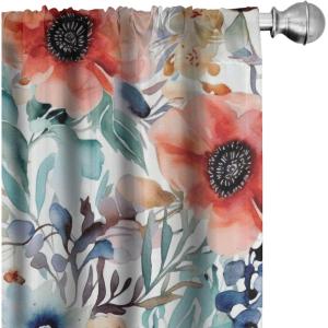 Ambesonne Blooming Roses Curtains, Sketch Drawn Neutral Colors Dreamy Garden Flowers with Delicate Petals, Window Treatments 2 Panel Set for Living Room Bedroom, Pair of – 28″ x 95″, Indigo Pale Ruby(Dark Coral Ceil Blue)