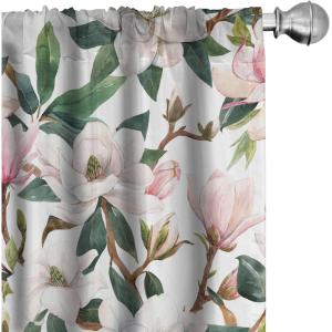 Ambesonne Blooming Roses Curtains, Sketch Drawn Neutral Colors Dreamy Garden Flowers with Delicate Petals, Window Treatments 2 Panel Set for Living Room Bedroom, Pair of – 28″ x 95″, Indigo Pale Ruby(Hunter Green and Dried Rose)