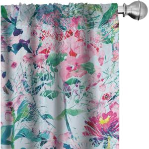 Ambesonne Blooming Roses Curtains, Sketch Drawn Neutral Colors Dreamy Garden Flowers with Delicate Petals, Window Treatments 2 Panel Set for Living Room Bedroom, Pair of – 28″ x 95″, Indigo Pale Ruby(Seafoam Pale Pink Teal)
