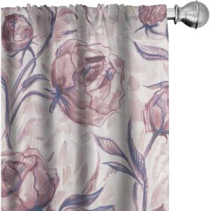 Ambesonne Blooming Roses Curtains, Sketch Drawn Neutral Colors Dreamy Garden Flowers with Delicate Petals, Window Treatments 2 Panel Set for Living Room Bedroom, Pair of – 28″ x 95″, Indigo Pale Ruby(Indigo Pale Ruby)
