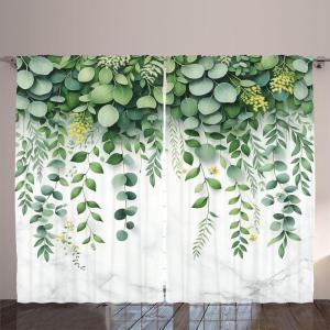 Ambesonne Eucalyptus Leaves Curtains, Leafy Branches Summer Flowers on Neutral Marble Print Back, Living Room Bedroom Window Drapes 2 Panel Set, 108″ X 63″, Fern Green Pastel Yellow(Fern Green Pastel Yellow)