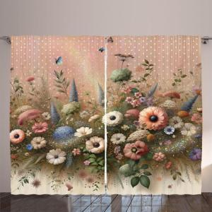 Ambesonne Eucalyptus Leaves Curtains, Leafy Branches Summer Flowers on Neutral Marble Print Back, Living Room Bedroom Window Drapes 2 Panel Set, 108″ X 63″, Fern Green Pastel Yellow(Rose and Olive Green)