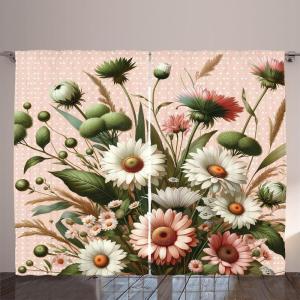 Ambesonne Eucalyptus Leaves Curtains, Leafy Branches Summer Flowers on Neutral Marble Print Back, Living Room Bedroom Window Drapes 2 Panel Set, 108″ X 63″, Fern Green Pastel Yellow(Blush Forest Green Pink)