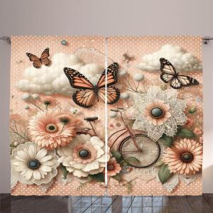Ambesonne Eucalyptus Leaves Curtains, Leafy Branches Summer Flowers on Neutral Marble Print Back, Living Room Bedroom Window Drapes 2 Panel Set, 108″ X 63″, Fern Green Pastel Yellow(Peach Peacock Green)