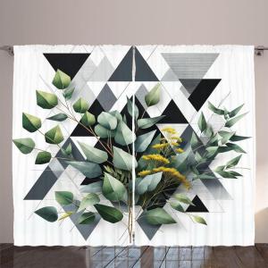 Ambesonne Eucalyptus Leaves Curtains, Leafy Branches Summer Flowers on Neutral Marble Print Back, Living Room Bedroom Window Drapes 2 Panel Set, 108″ X 63″, Fern Green Pastel Yellow(Dark Blue Grey and Green)