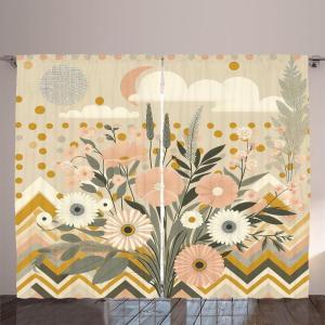 Ambesonne Eucalyptus Leaves Curtains, Leafy Branches Summer Flowers on Neutral Marble Print Back, Living Room Bedroom Window Drapes 2 Panel Set, 108″ X 63″, Fern Green Pastel Yellow(Blush Eggshell Amber)