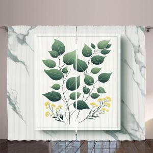 Ambesonne Eucalyptus Leaves Curtains, Leafy Branches Summer Flowers on Neutral Marble Print Back, Living Room Bedroom Window Drapes 2 Panel Set, 108″ X 63″, Fern Green Pastel Yellow(Reseda Green Yellow Grey)