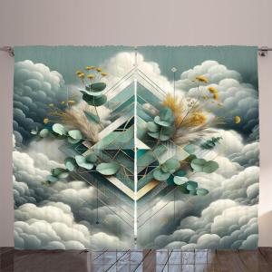Ambesonne Eucalyptus Leaves Curtains, Leafy Branches Summer Flowers on Neutral Marble Print Back, Living Room Bedroom Window Drapes 2 Panel Set, 108″ X 63″, Fern Green Pastel Yellow(Grey Teal Earth Yellow)
