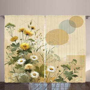 Ambesonne Eucalyptus Leaves Curtains, Leafy Branches Summer Flowers on Neutral Marble Print Back, Living Room Bedroom Window Drapes 2 Panel Set, 108″ X 63″, Fern Green Pastel Yellow(Ivory Sage Green Mustard)