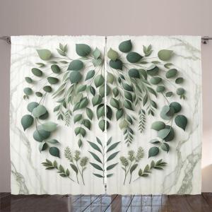 Ambesonne Eucalyptus Leaves Curtains, Leafy Branches Summer Flowers on Neutral Marble Print Back, Living Room Bedroom Window Drapes 2 Panel Set, 108″ X 63″, Fern Green Pastel Yellow(Ivory and Laurel Green)
