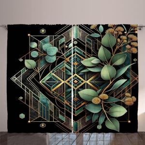 Ambesonne Eucalyptus Leaves Curtains, Leafy Branches Summer Flowers on Neutral Marble Print Back, Living Room Bedroom Window Drapes 2 Panel Set, 108″ X 63″, Fern Green Pastel Yellow(Black Laurel Green Amber)
