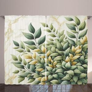 Ambesonne Eucalyptus Leaves Curtains, Leafy Branches Summer Flowers on Neutral Marble Print Back, Living Room Bedroom Window Drapes 2 Panel Set, 108″ X 63″, Fern Green Pastel Yellow(Laurel Green Eggshell)