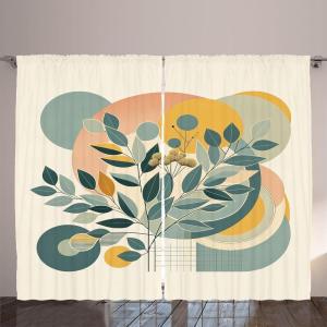 Ambesonne Eucalyptus Leaves Curtains, Leafy Branches Summer Flowers on Neutral Marble Print Back, Living Room Bedroom Window Drapes 2 Panel Set, 108″ X 63″, Fern Green Pastel Yellow(Orange Dark Sea Green)